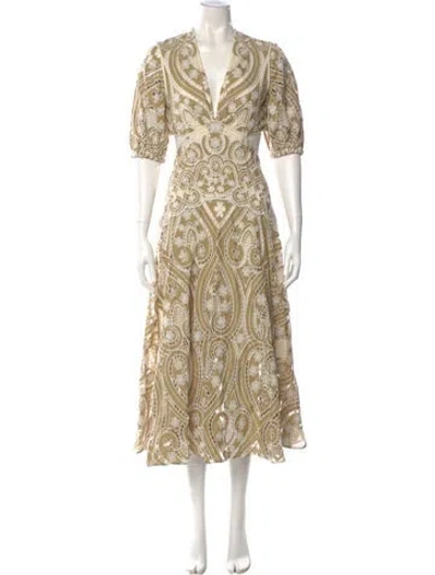 Pre-owned Sandro Paisley Print Long Dress In Neutral