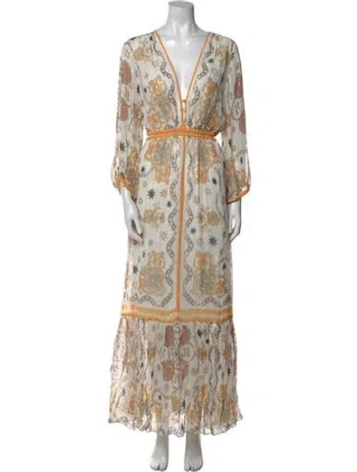 Pre-owned Sandro Paisley Print Long Dress In Neutral