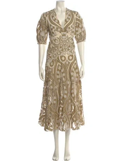 Pre-owned Sandro Paisley Print Long Dress In Neutral
