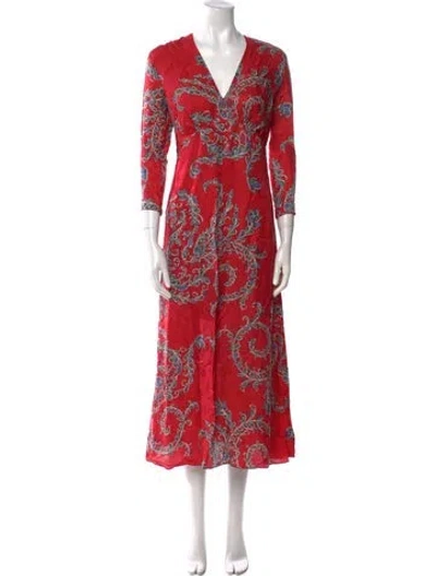 Pre-owned Sandro Paisley Print Long Dress In Red