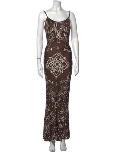 Pre-owned Sandro Paisley Print Long Dress W/ Tags In Brown