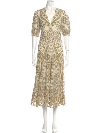 Pre-owned Sandro Paisley Print Long Dress W/ Tags In Neutral