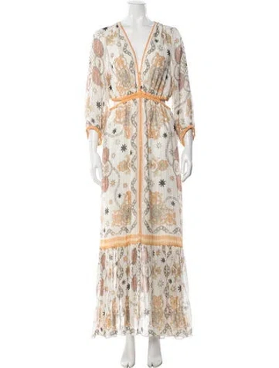Pre-owned Sandro Paisley Print Long Dress W/ Tags In Neutral