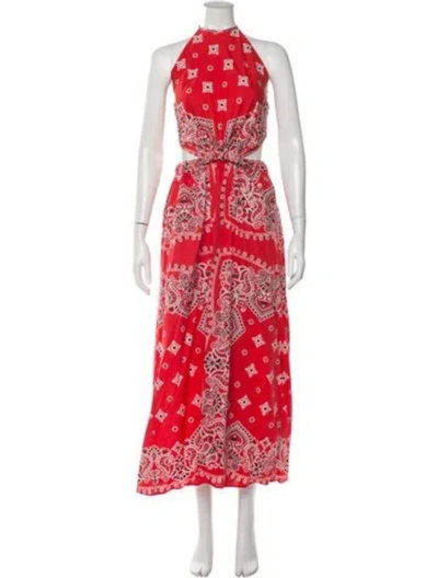 Pre-owned Sandro Paisley Print Long Dress W/ Tags In Red