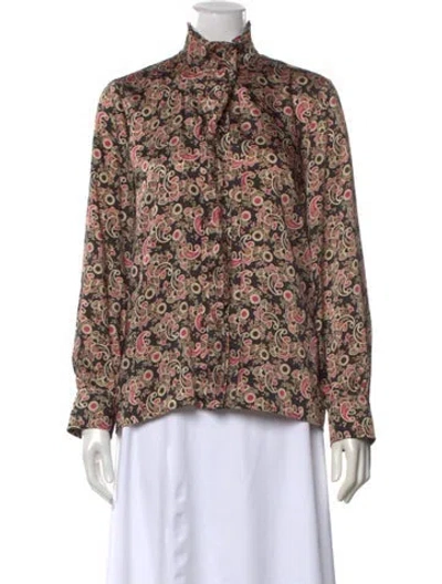 Pre-owned Sandro Paisley Print Long Sleeve Blouse In Black