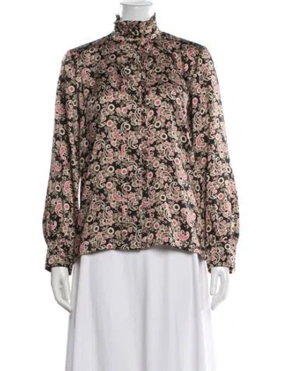 Pre-owned Sandro Paisley Print Long Sleeve Blouse In Black