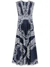 Sandro Womens Bleus Graphic-print Tie-front Woven Maxi Dress In Blue