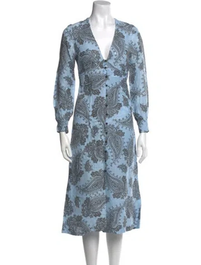 Pre-owned Sandro Paisley Print Midi Length Dress In Blue