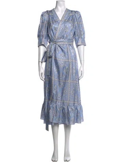 Pre-owned Sandro Paisley Print Midi Length Dress In Blue