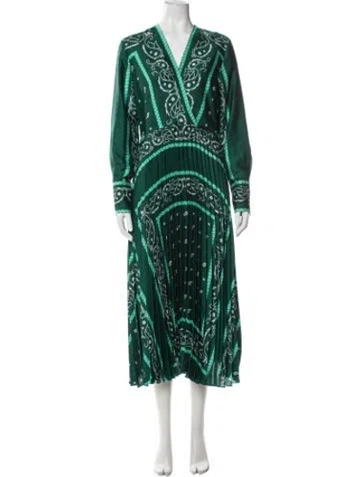 Pre-owned Sandro Paisley Print Midi Length Dress In Green