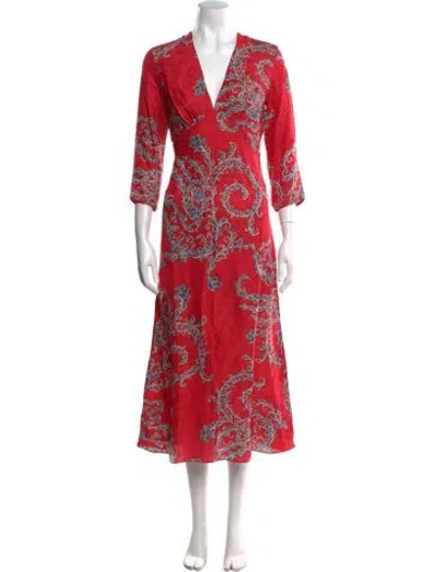 Pre-owned Sandro Paisley Print Midi Length Dress W/ Tags In Red