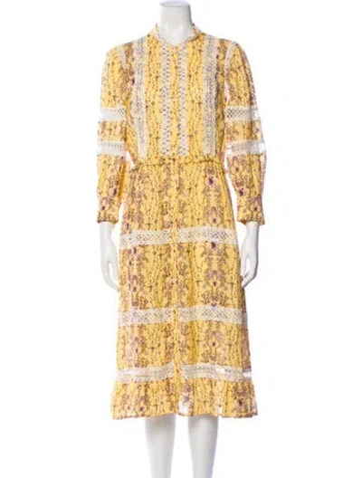 Pre-owned Sandro Paisley Print Midi Length Dress In Yellow