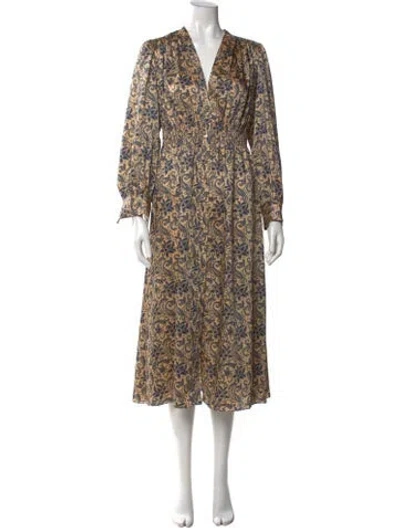 Pre-owned Sandro Paisley Print Midi Length Dress In Yellow