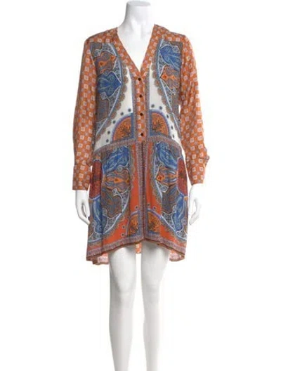 Pre-owned Sandro Paisley Print Mini Dress In Orange