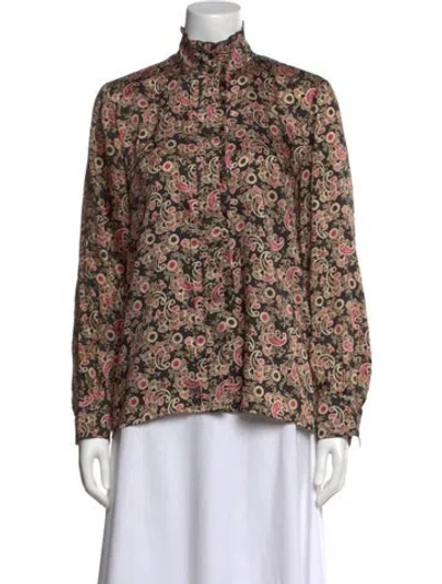 Pre-owned Sandro Paisley Print Mock Neck Blouse In Yellow