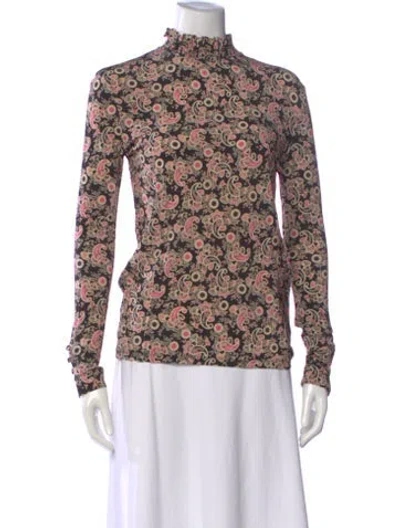 Pre-owned Sandro Paisley Print Mock Neck Top In Black