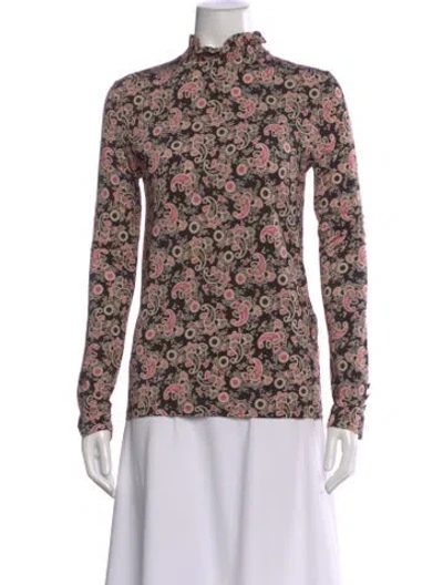 Pre-owned Sandro Paisley Print Mock Neck Top In Black
