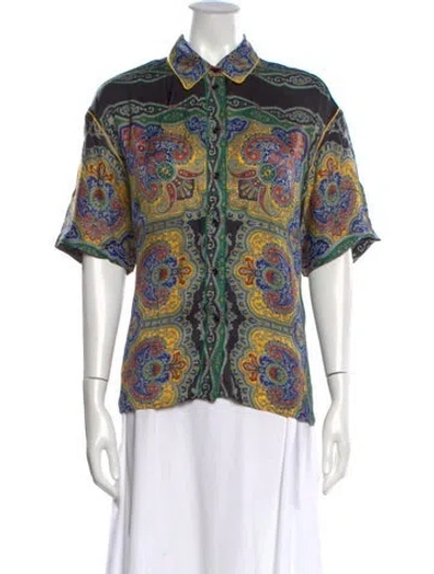 Pre-owned Sandro Paisley Print Short Sleeve Blouse In Multi
