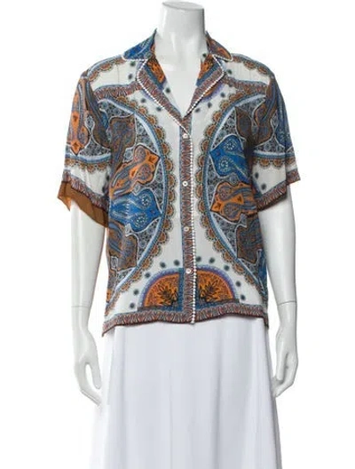 Pre-owned Sandro Paisley Print Short Sleeve Blouse In White