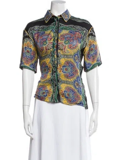 Pre-owned Sandro Paisley Print Short Sleeve Blouse In White