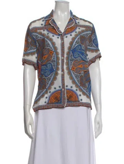 Pre-owned Sandro Paisley Print Short Sleeve Top In Blue