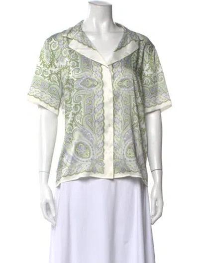 Pre-owned Sandro Paisley Print Short Sleeve Top In Green