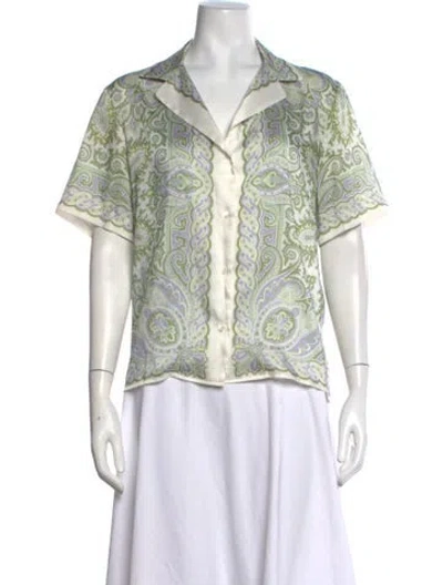 Pre-owned Sandro Paisley Print Short Sleeve Top In Green