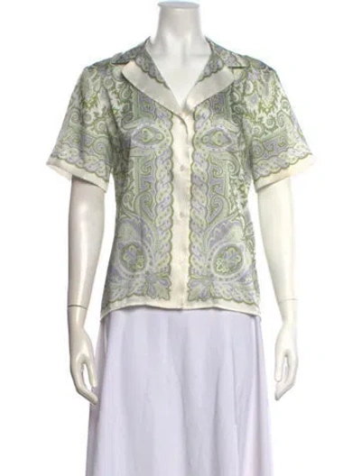 Pre-owned Sandro Paisley Print Short Sleeve Top In White