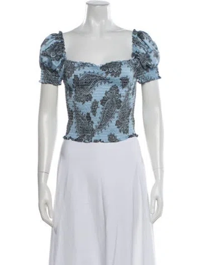 Pre-owned Sandro Paisley Print Square Neckline Blouse In White