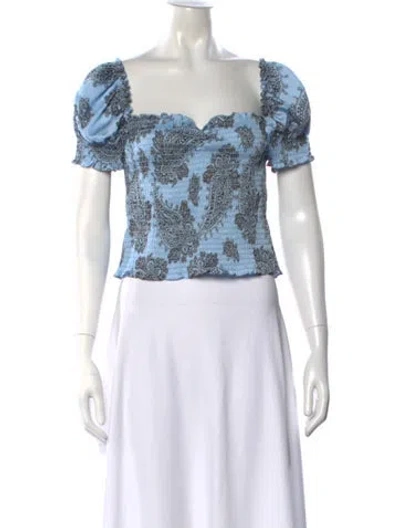 Pre-owned Sandro Paisley Print Square Neckline Crop Top In Blue