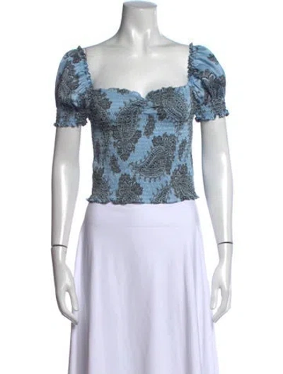 Pre-owned Sandro Paisley Print Square Neckline Crop Top In Blue