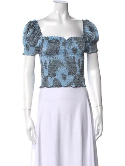Pre-owned Sandro Paisley Print Square Neckline Crop Top In Blue