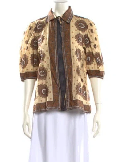 Pre-owned Sandro Paisley Print Three-quarter Sleeve Button-up Top In Neutral
