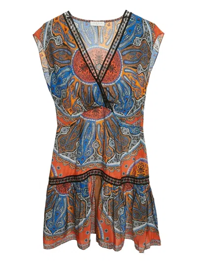 Pre-owned Sandro Paisley-print V-neck Mini Dress In Blue