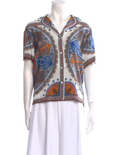 Pre-owned Sandro Paisley Print V-neck Blouse In Blue