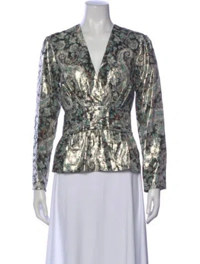 Pre-owned Sandro Paisley Print V-neck Blouse In Multi