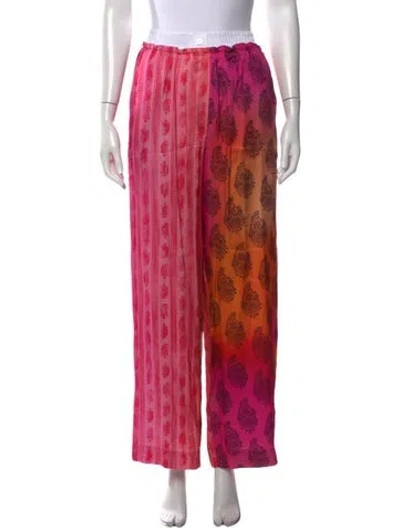Pre-owned Sandro Paisley Print Wide Leg Pants In Pink