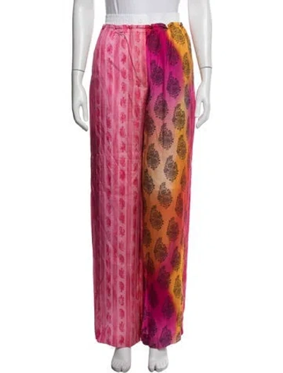 Pre-owned Sandro Paisley Print Wide Leg Pants In Pink