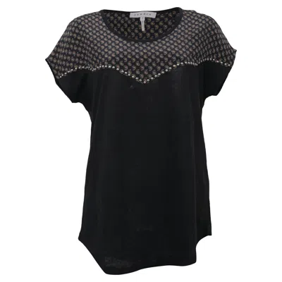 Sandro Paisley Studded Short-sleeved Blouse In Black Silk