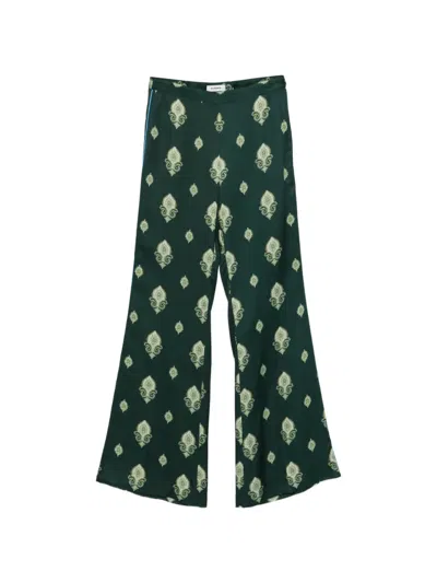 Sandro Paisley-print Piped Palazzo Pants In Green