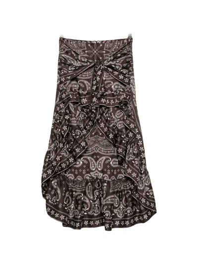 Sandro Paisley-print Ruffled Skirt In Brown