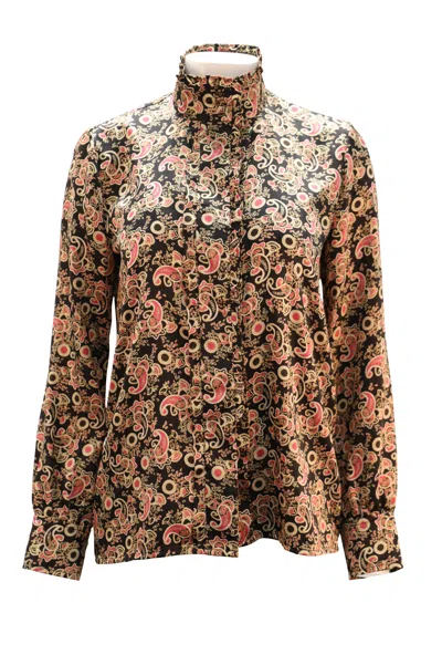 Sandro Paisley-print Shirt In Black Print Satin In Brown