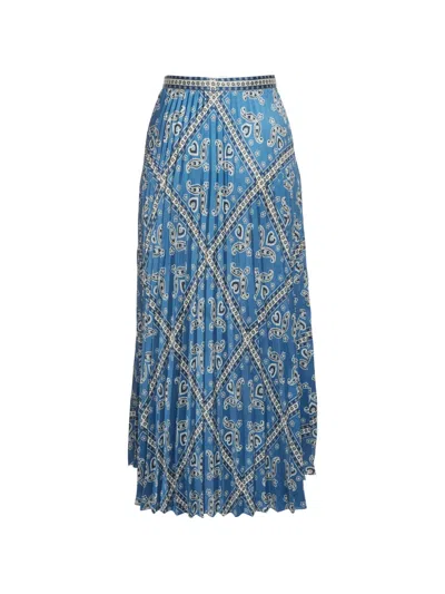 Pre-owned Sandro Paisley-printed Pleated Midi Skirt In Blue