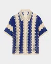 Sandro Palmas Striped Open-knit Cardigan In Blue / Ecru