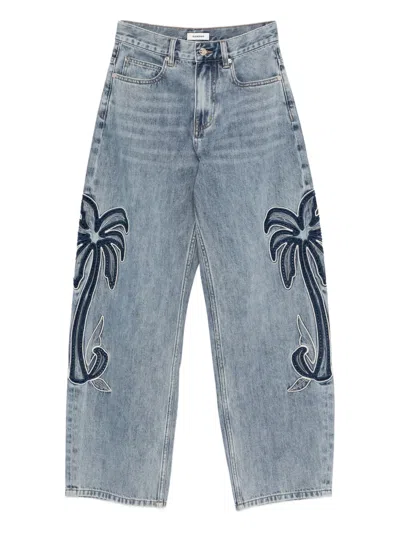 Sandro Palm-embroidery Jeans In Blue