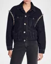 Sandro Oversized Denim Jacket With Rhinestones In Black