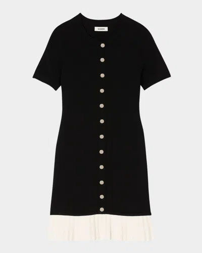Sandro Paradis Pleated-hem Mini Dress In Noir / Gris