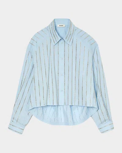 Sandro Paradise Embellished Button-front Shirt In Sky Blue