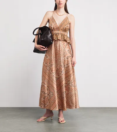 Sandro Paris Bandana Print Maxi Dress In Brown
