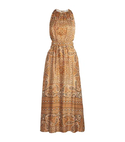 Sandro Paris Bandana Print Midi Dress In Brown